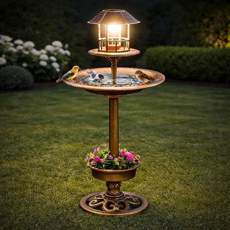 Solar Bird Bath with Light